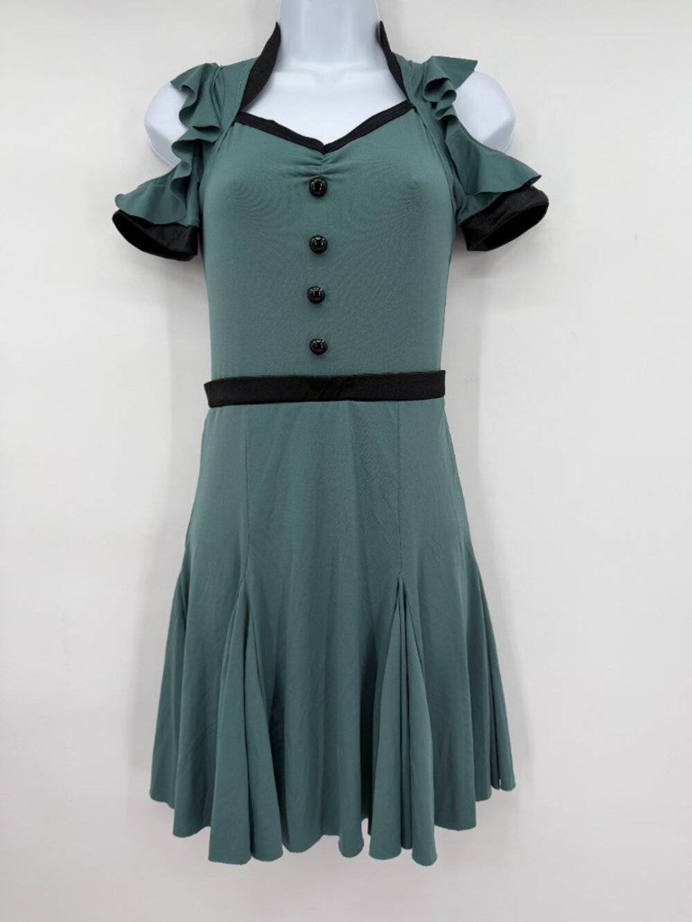 Weissman Girls LC Large Child Green Black Ruffle Dance Costume Dress